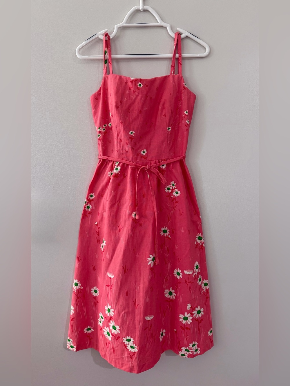 VINTAGE Malia Pink White Green Floral Cotton Tailored Women's Summer Sundress